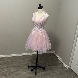 NEW JOVANI SZ 12 LIGHT PINK BEADED SHIMMER TULLE FIT FLARE FORMAL DRESS